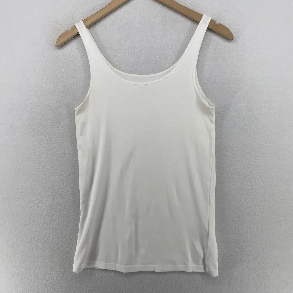 EILEEN FISHER Tank Top XS Organic Cotton Ribbed Jersey Cami Scoop Neck White